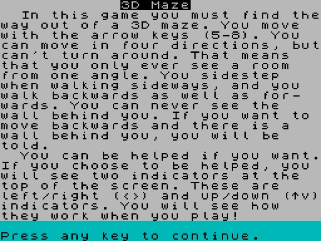3D Maze title screen for ZX Spectrum